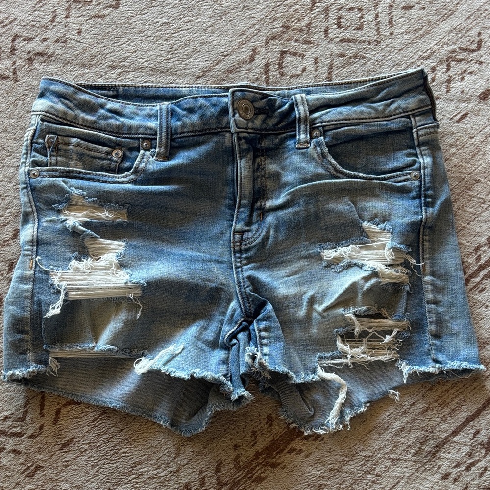American Eagle Outfitters Light Blue Distressed Jean Shorts